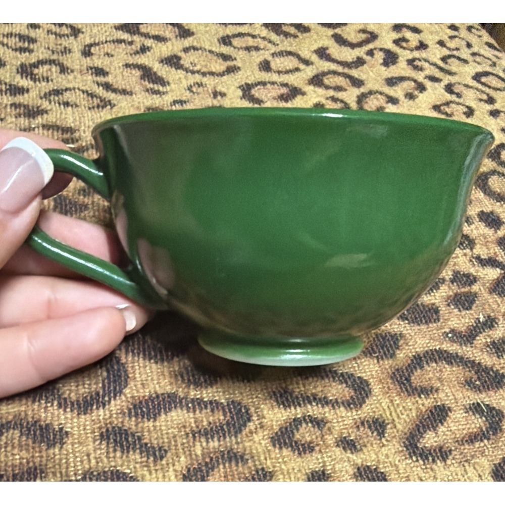 Ovide Hazel Atlas Pastel Forest Green Footed Tea Cup Milk Glass Platonite VTG